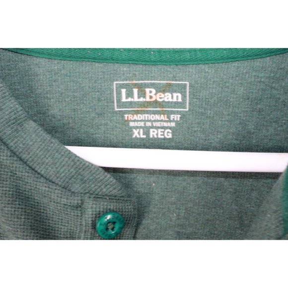 LL Bean Unshrinkable Mini Waffle Henley Long-Sleeve Cotton Green XL - Picture 5 of 11